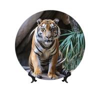BSCKKDMN Piatti decorativi in porcellana Bone China, tigre nello zoo, piatto decorativo in ceramica con espositore piatti da pranzo Artigianato artistico Ornamenti in ceramica da 20,3 cm Decorazione