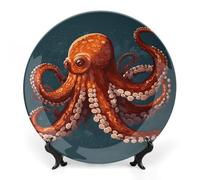 BSCKKDMN Piatto decorativo in ceramica con polpo animale Bone China Piatti decorativi in ceramica con espositore fatto a mano ornamento in ceramica decorazione artistica da parete per casa cucina
