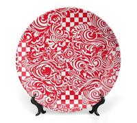BSCKKDMN Piatto decorativo in ceramica rossa bianca Bone China piatti decorativi con espositore fatto a mano ornamento in ceramica decorazione da parete per casa cucina camera da letto 20,3 cm