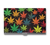 BSCKKDMN Porta biglietti da visita sottile portatile in metallo custodia per biglietti da visita colorata foglie di cannabis tasca porta carte di nome portafoglio per uomini donne ufficio viaggi