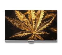 BSCKKDMN Porta biglietti da visita sottile portatile in metallo custodia per biglietti da visita Golden Cannabis Pocket Name Card Holder Portafoglio per uomo donna ufficio viaggi