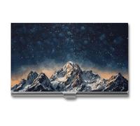 BSCKKDMN Porta biglietti da visita sottile portatile in metallo custodia per biglietti da visita Notte stellata Le montagne Tasca porta carte di nome portafoglio per uomini donne ufficio viaggi
