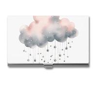 BSCKKDMN Porta biglietti da visita sottile portatile in metallo custodia per biglietti da visita stelle e nuvole tasca porta biglietti da visita portafoglio per uomini donne ufficio viaggi