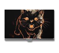 BSCKKDMN Porta biglietti da visita sottile portatile in metallo porta biglietti da visita gatto con un'espressione feroce tasca porta carte di nome portafoglio per uomini donne ufficio viaggi