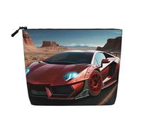 BSCKKDMN Red Race Car Makeup Bag per le donne, impermeabile, in lino, custodia per cosmetici da viaggio, leggera, con cerniera, organizer per pennelli da trucco