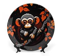 BSCKKDMN Scimmia su ramo rosso Bone China Piatto decorativo in ceramica piatti decorativi con espositore fatto a mano ornamento in ceramica decorazione da parete per casa cucina camera da letto 20,3