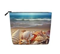 BSCKKDMN Seashells On The Sandy Beach Makeup Bag per le donne, impermeabile in lino da viaggio, custodia per cosmetici leggera con cerniera, borsa da toeletta da viaggio organizer per pennelli da