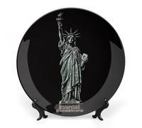 BSCKKDMN Statua della Libertà Bone China Piatto decorativo in ceramica piatti decorativi con espositore fatto a mano in ceramica ornamento da parete decorazione per casa cucina camera da letto 17,8 cm