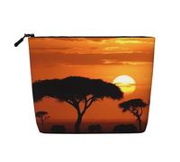 BSCKKDMN Sunset African Savana Makeup Bag per le donne, impermeabile in lino da viaggio custodia per cosmetici leggera con cerniera borsa da toilette organizer per pennelli da trucco
