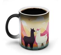 BSCKKDMN Tazza da caffè in ceramica da 325 ml, sensibile al calore, magica tazza da caffè che cambia colore, tazza da caffè alpaca innamorata in montagna, tazza da tè per donne e uomini
