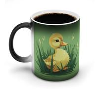 BSCKKDMN Tazza da caffè in ceramica da 325 ml, sensibile al calore, magica tazza da caffè che cambia colore, piccola anatra su erba verde, tazza da tè per donne e uomini