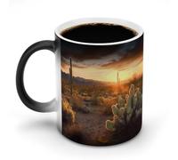 BSCKKDMN Tazza da caffè in ceramica da 325 ml, sensibile al calore, magica tazza da caffè che cambia colore, tazza da tè al tramonto nel deserto verde, per donne e uomini