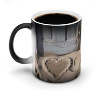 BSCKKDMN Tazza da caffè in ceramica da 325 ml, sensibile al calore, tazza da caffè magica che cambia colore, tazza da caffè da spiaggia con cuore di sabbia, tazza da tè per donne e uomini