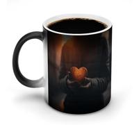 BSCKKDMN Tazza da caffè in ceramica da 325 ml, sensibile al calore, tazza da caffè magica che cambia colore, tazza da caffè con mani che tengono a forma di cuore, tazza da tè per donne e uomini