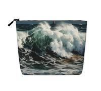 BSCKKDMN The Sea Waves - Trousse per trucchi da donna, in lino, impermeabile, da viaggio, leggera, con cerniera, organizer per pennelli da trucco