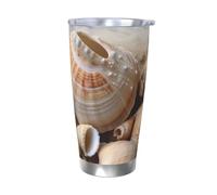 BSCKKDMN The Seashore - Bicchiere isolato con coperchio e cannuccia, in acciaio inox, da viaggio, a doppia parete, con conchiglie, a tenuta stagna, idea regalo per donne e uomini