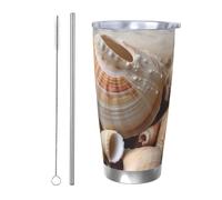 BSCKKDMN The Seashore - Bicchiere isolato con coperchio e cannuccia, in acciaio inox, da viaggio, a doppia parete, con conchiglie, a tenuta stagna, idea regalo per donne e uomini