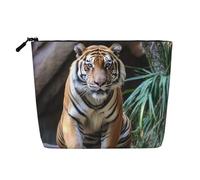 BSCKKDMN Tiger In The Zoo - Trousse per trucchi da donna, in lino, impermeabile, da viaggio, leggera, con cerniera, organizer per pennelli da trucco