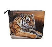 BSCKKDMN Tigre sdraiata su legno borsa per il trucco per le donne, impermeabile lino viaggio cosmetico caso leggero cerniera viaggio toilette borsa organizzatore pennelli trucco borsa di