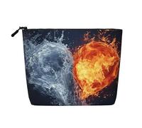 BSCKKDMN Water And Fire - Borsa per il trucco a forma di cuore, da donna, impermeabile, in lino, leggera, con cerniera, organizer per pennelli da trucco