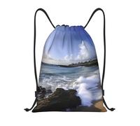 BSCKKDMN Zaino con coulisse per donne e uomini, borsa impermeabile con coulisse Porto Rico - Borse da spiaggia leggere borse da palestra, Nero, S