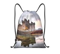 BSCKKDMN Zaino con coulisse per donne uomini borsa impermeabile con coulisse castello vicino alle pietre del lago borse da palestra leggere