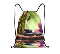 BSCKKDMN Zaino con coulisse per donne uomini borsa impermeabile con coulisse pietre zen e bambù borse da palestra leggere
