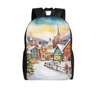 BSCKKDMN Zaino da viaggio per computer portatile, unisex, impermeabile, leggero, carino, acquerello, magico, villaggio natalizio casual