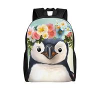 BSCKKDMN Zaino da viaggio per computer portatile, unisex, impermeabile, leggero, grazioso zaino con pinguino che indossa fiori casual