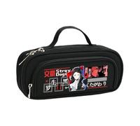 BSD Astuccio Dazai Osamu Anime Ranpo Edogawa, nero e bianco, semplice e alla moda, doppia cerniera, grande capacità, con tracolla, organizer per trucchi e articoli di cancelleria, per studenti