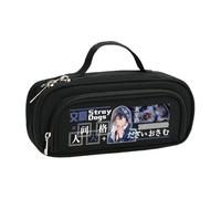 BSD Astuccio Dazai Osamu Anime Ranpo Edogawa, nero e bianco, semplice e alla moda, doppia cerniera, grande capacità, con tracolla, organizer per trucchi e articoli di cancelleria, per studenti