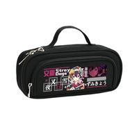 BSD Astuccio Dazai Osamu Anime Ranpo Edogawa, nero e bianco, semplice e alla moda, doppia cerniera, grande capacità, con tracolla, organizer per trucchi e articoli di cancelleria, per studenti