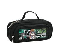 BSD Astuccio Dazai Osamu Anime Ranpo Edogawa, nero e bianco, semplice e alla moda, doppia cerniera, grande capacità, con tracolla, organizer per trucchi e articoli di cancelleria, per studenti
