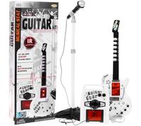 BSD Chitarra rock elettrica HK9010D per bambini con corde in acciaio, amplificatore, supporto regolabile e microfono - Chitarra giocattolo 70 cm - Collegabile a MP3 - Bianco