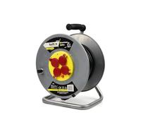 BSD Prolunga elettrica a tamburo in metallo 25m, 4 prese 230V con fusibile termico, ideale per casa, giardino e officina. Sezione cavo 3x2,5mm.