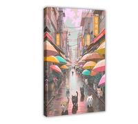 BSDFDFAA Stampa artistica da parete con scena di gatti della Corea che piove, stampa artistica da parete per soggiorno e camera da letto, 40 x 60 cm
