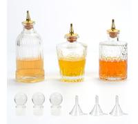 BSDLZCH Bottiglia in vetro vintage, 3 pezzi, con beccuccio in metallo e tappi di tenuta, dispenser per cocktail e whisky, per casa, pub o cucina bar