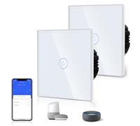 BSEED Confezione da 2 interruttori Wi-Fi Smart Alexa a 1 marce, 2 vie, interruttore per luce da parete in vetro bianco, controllo vocale, dispositivi di rilascio (neutro necessario)
