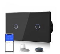 BSEED Doppio interruttore Smart Alexa in vetro, interruttore da parete touch WiFi 1 presa 1 via (necessario il conduttore neutro), compatibile con Alexa/Tuya/Google Home 157mm * 86mm Nero