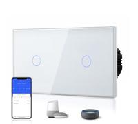 BSEED Doppio interruttore Smart Alexa in vetro, interruttore da parete WiFi touch 1 presa 1 via (necessario il conduttore neutro), compatibile con Alexa/Tuya/Google Home 157mm * 86mm bianco