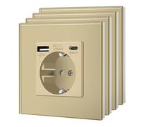 BSEED Enchufe de Pared con Cristal, Prese da Incasso Standard, Presa di Corrente, Sicurezza per Bambini, Facile da Installare, 1 Enchufe USB C- 4 Paquetes, Gold