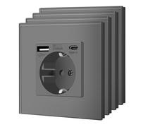 BSEED Enchufe de Pared con Cristal, Prese da Incasso Standard, Presa di Corrente, Sicurezza per Bambini, Facile da Installare, 1 Enchufe USB C- 4 Paquetes, Grigio