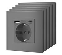 BSEED Enchufe de Pared con Cristal, Prese da Incasso Standard, Presa di Corrente, Sicurezza per Bambini, Facile da Installare, 1 Enchufe USB C- 5 Paquetes, Grigio