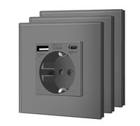 BSEED Enchufe de Pared con Cristal, Prese da Incasso Standard, Presa di Corrente, Sicurezza per Bambini, Facile da Installare, 1 Enchufe USB C- 3 Paquetes, Grigio