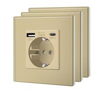 BSEED Enchufe de Pared con Cristal, Prese da Incasso Standard, Presa di Corrente, Sicurezza per Bambini, Facile da Installare, 1 Enchufe USB C- 3 Paquetes, Gold