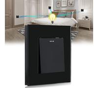 BSEED Interruttore a Pulsante 1 Gang 3 Vie, Interruttore della Luce con Pannello di Vetro, Interruttori Luci da Parete Nero