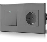 BSEED Interruttore a pulsante in vetro e presa EU AC 16A con pannello in vetro 1 posto 1 via interruttore da parete grigio