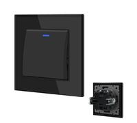 BSEED Interruttore da Incasso con Terminale a Spina, Interruttore 1 Gang 3 Vie, Interruttore a Pulsante con Indicatore Luminoso a LED, Interruttore a Parete per Soggiorno Ufficio Cucina, Nero