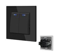 BSEED Interruttore da Incasso con Terminale a Spina, Interruttore 2 Gang 1 Via, Interruttore a Pulsante con Indicatore Luminoso a LED, Interruttore a Parete per Soggiorno Ufficio Cucina, Nero