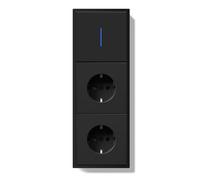 BSEED Interruttore della luce con presa con morsetto, 1 scomparto a 1 via, con spia LED con doppia presa opaca, interruttore da incasso con doppia presa con telaio in PC, nero, 220 x 80 mm